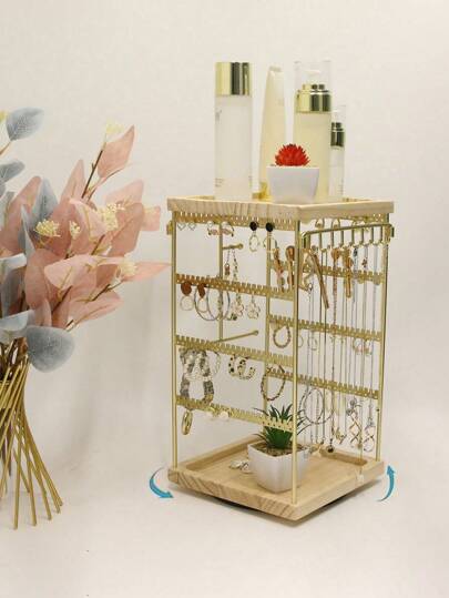 1 szt. Kreatywny, obrotowy, wielofunkcyjny stojak na biżuterię 360°, odpowiedni do zegarków, kolczyków, spinek do włosów, kolczyków, naszyjników i bransoletek, z górną półką do przechowywania codziennych drobiazgów, idealny prezent na Boże Narodzenie.