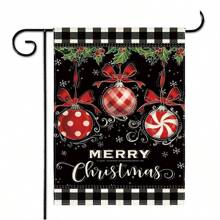 1 Stück Weihnachten Buffalo Check Gartenflagge, doppelseitige karierte Kranz Schwarz & Schneemann Gartenflagge, Winter Feiertag Yard Außen Weihnachtsdekoration, 30*45CM - Mehrfarbig - Übersicht 17