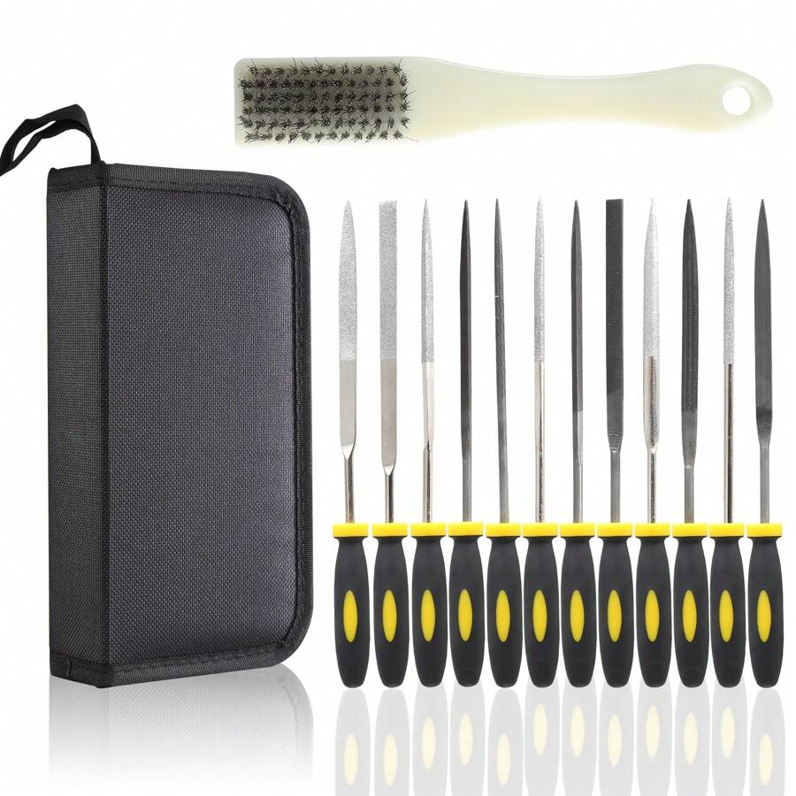 13 piezas Juego de limas de metal, juego de limas de aguja, limas manuales para metal, adecuado para metal y madera, incluye un juego de limas de madera y un juego de limas de metal para un trabajo preciso, perfecto para lijar y bricolaje - Negro - Ver 1