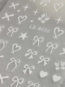 2张5D美甲丝带贴纸 粉白蝴蝶结梨形美甲饰品 可爱丝绸蝴蝶结白色梨形贴花 Y2K美甲设计滑块 卡哇伊美甲配件 美甲用品 - 彩色 - 查看 6