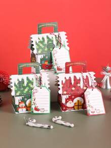 6 件/包圣诞派对礼物，小房子形状纸质糖果礼盒，小礼物圣诞节圣诞装饰圣诞装饰品圣诞袋圣诞礼物 - 綠色 - 查看 1