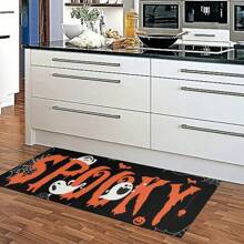 1/2pcs Halloween Themed Kitchen Mat, Ghost & Letter Pattern Design For Home, Room, Halloween Decoration