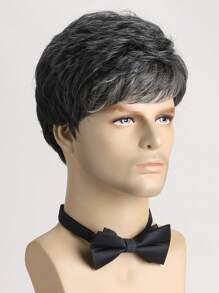 Men's Fashion Natural Fluffy Mixed Gray10 Inch Synthetic Fiber Short Curly Wig With Side Bang, Suitable For Daily Use, Costume Party,Festivals, Weddings, Halloween, Christmas - Multicolor - View 2