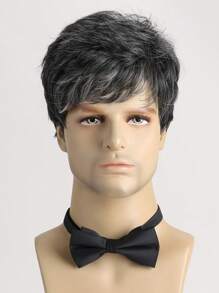 Men's Fashion Natural Fluffy Mixed Gray10 Inch Synthetic Fiber Short Curly Wig With Side Bang, Suitable For Daily Use, Costume Party,Festivals, Weddings, Halloween, Christmas - Multicolor - View 3
