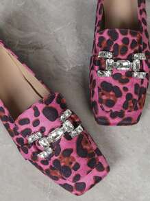 秋冬女士金属水钻装饰平底舒适休闲一脚蹬乐福鞋 情人节 - 玫紅色 - 查看 7