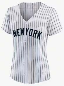 Customized Name And Number DIY Women's Embroidery Baseball Jersey New York White V-Neck Personalized Short Sleeve Button Down Shirts Party Games Training Competition Sports Tops S-Xxl DIY Stylish,Fashion,Hipster,Casual,Minimal Chic Personalized,Customized,Custom,Unique Guy Costumes,Capsule Wardrobe,Men Basic/Street Style Ideal Gifts For Him Boyfriend,Family,Friends For Birthdays,For Vacation/Holiday,For School/Competition,For Sports/Climbing - White - View 2