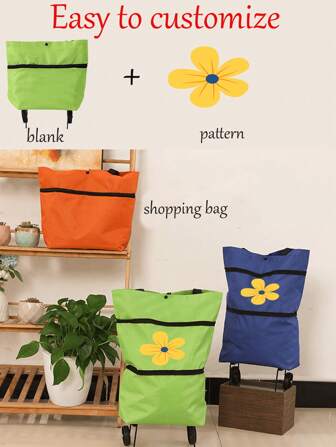 Customized Collapsible Rolling Shopping Bag With Wheels, Large Capacity Grocery Tote Bag, Convenient Market Trolley