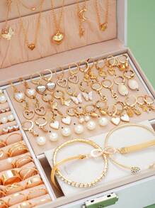 115 件时尚水钻、人造珍珠、贝壳、亚克力花、蝴蝶、星星、月亮、心形、蛇锁、锆石耳钉、吊坠、手链、项链、弹性环套装，适用于节日、派对、礼物