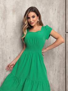 Elegant Women's Ruffle Sleeve Midi Dress - 綠色 - 查看 6