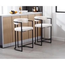 WAHSON OFFICE CHAIRS 2PCS(Green\White\Grey)Wahson Velvet Bar Stools Bar Stool With Armrests And Backrest Bar Chair Metal Leg, Kitchen High Chair For Kitchen Island/Bar - White - View 7