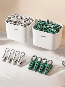 12/24/36件/套无痕晾衣夹 收纳篮强力固定袜夹 多用途塑料夹子 家用防风防滑宿舍家居用品(收纳篮+无痕孔雀夹)