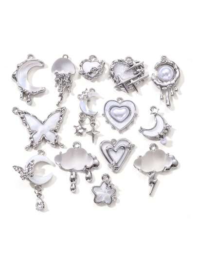 7/14pcs Random Y2K Style White Charm Types Including Heart And Bow Knot Pendant, DIY Necklace, Bracelet And Earring Accessory Materials