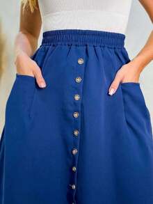 Tailored Midi Skirt With Bags And Buttons Moda Faminina - 寶藍色 - 查看 3