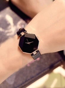 1pc Women's Fashion Minimalist Hexagon Small Dial Quartz Leather Strap Watch, Suitable For Back To School, Daily Matching, Birthday, Women's Gift, Anniversary, Year-End Promotion, Singles' Day, Halloween Promotion, No Gift Box