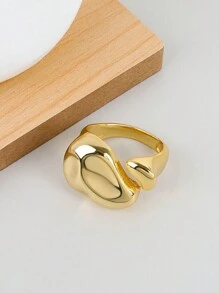 1pc Minimalist Chunky Ripple Wave Wide Opening Finger Ring - Adjustable - View 4