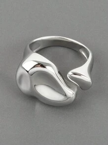 1pc Minimalist Chunky Ripple Wave Wide Opening Finger Ring - Adjustable - View 5