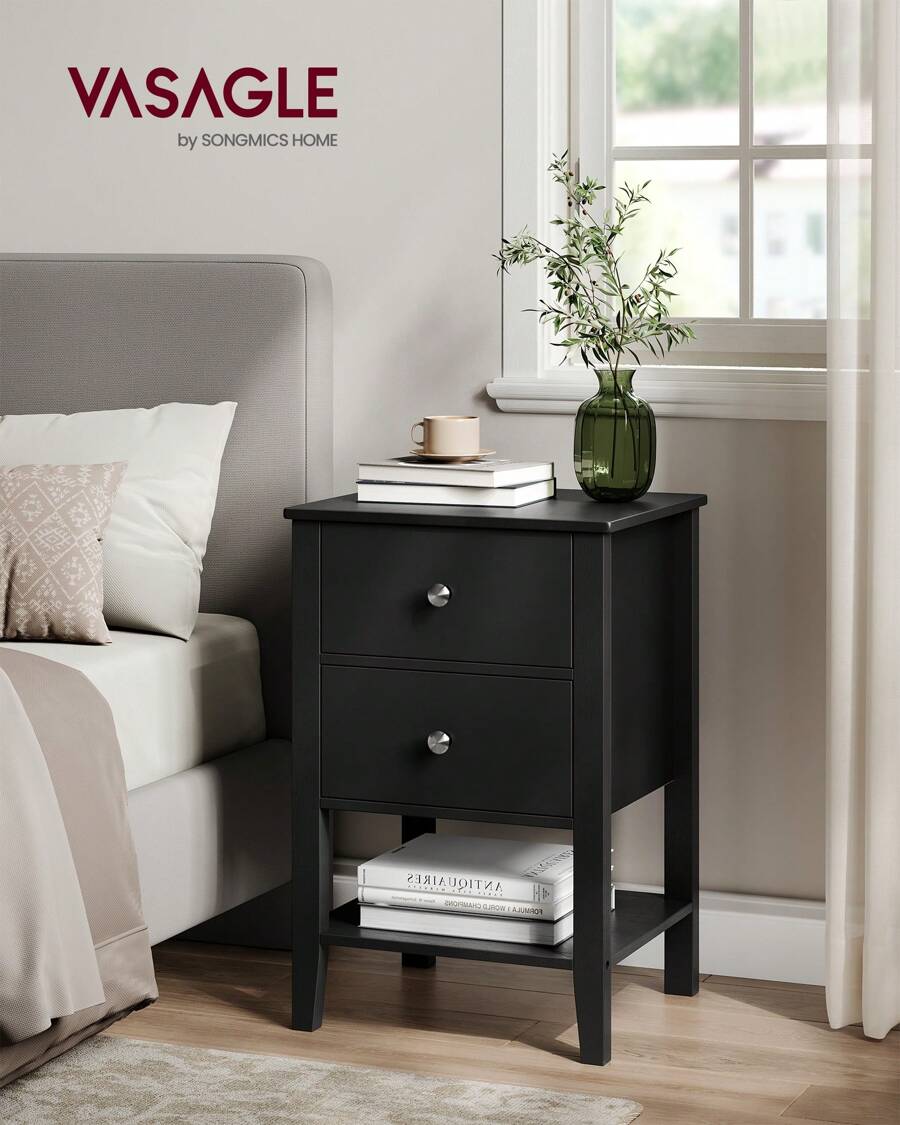 VASAGLE Bamboo Bedside Tables, Set Of 2, Side Tables With 2 Storage ...