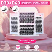 D-Curl Wimpernverlängerungs-Set, Schwarze individuelle Wimperncluster Curl 30D+40D 280 Stück, 9-16mm gemischte individuelle Wimperncluster zum Selbermachen Zuhause, D-Curl Wimpern, dicke Wimperncluster mit Wimpernkleber und Applikator für die Selbstanwendung Zuhause