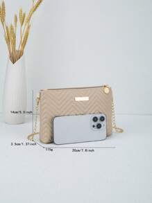 女士新款时尚波浪压花链条斜挎包、单肩包、手拿包、信封包， - 杏色 - 查看 5