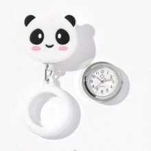 1pc Panda Cartoon Retractable Clip-On Nurse Watch, Luminous Pointer, Convenient For Wearing, Popular Among Doctors - White - View 4