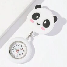 1pc Panda Cartoon Retractable Clip-On Nurse Watch, Luminous Pointer, Convenient For Wearing, Popular Among Doctors - White - View 1