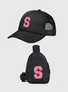 1 件儿童 26 个字母卡车司机帽和斜挎包，时尚休闲帽，适合男孩女孩返校日常穿着 - 彩色 - 查看 13