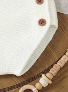 1件简约舒适婴儿无袖连体衣，带帽子，婴儿针织连体衣 - 白色 - 查看 4