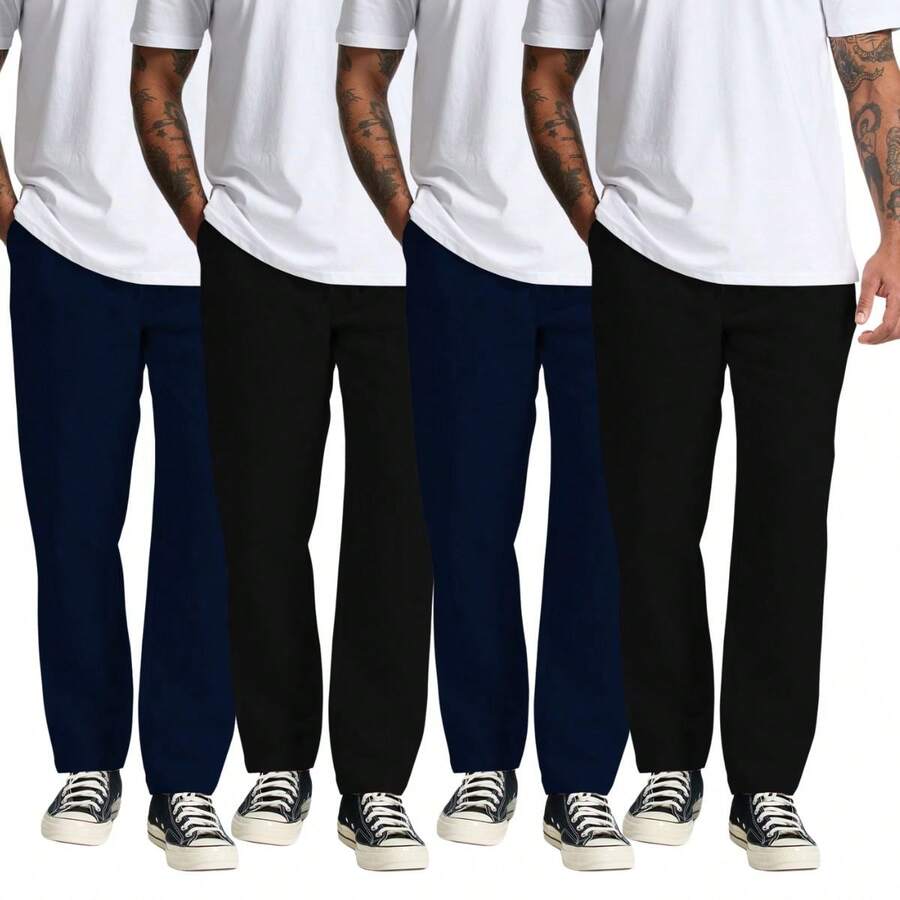 Kit 4 Men's Linen Pants With Pockets And Adjustable Drawstring Tailoring For Extreme Comfort And Sophistication - màu đen - Xem 1