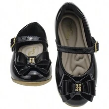 Casual Children's Sneakers For Parties Christenings Bridesmaids Baby Girl's Shoes With Bow - màu đen - Xem 2