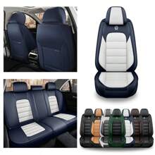 5 Custom Fit PU Leather Car Seat Covers With Memory Foam Filler - Soft, Comfortable, And Protective - All-Season, Easy To Install, And Do Not Wash - 藍白色 - 查看 5