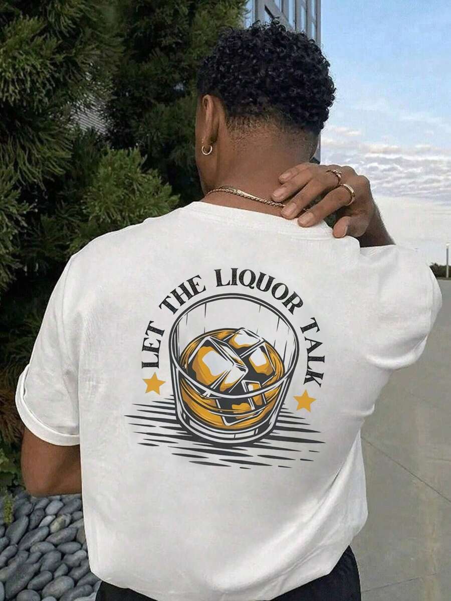 Men's Minimalist Printed Crew Neck Short Sleeve T-Shirt, Summer - White - View 1