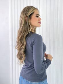 Women's Long Sleeve V-Neck Cold Blouse - 灰色 - 查看 2