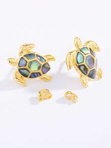1 Cặp Bông Tai Hình Vỏ Bào Ngư & Rùa Biển Bằng Bạc Sterling 925, Bông Tai Thời Trang Unisex - Vàng - Xem 3