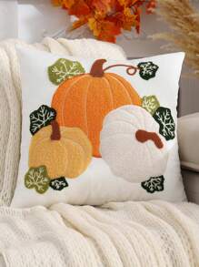 1pc Halloween Pumpkin Velvet Embroidered Throw Pillow Case, Thanksgiving Autumn Home Decor - Beige - View 14