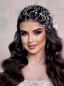 1 chiếc băng đô cô dâu đính đá thủ công, phụ kiện tóc dự tiệc cưới cho phụ nữ, đồ trang sức tóc thời trang cho các sự kiện kỷ niệm - A - Xem 9