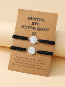 2pcs Minimalist Vintage Oil Drop Woven Volleyball Sports Style Friendship Bracelet - Ball Games - View 1