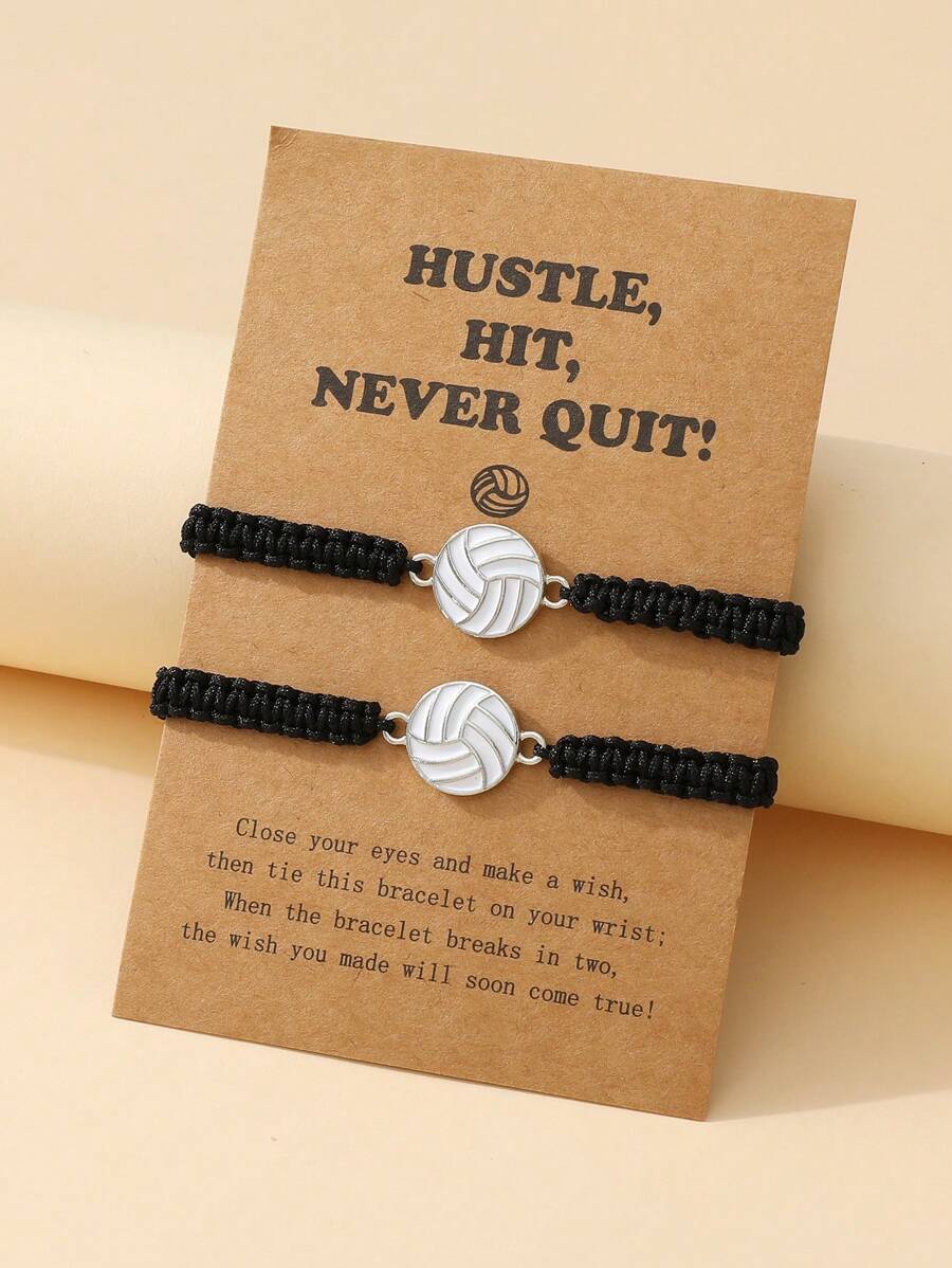 2pcs Minimalist Vintage Oil Drop Woven Volleyball Sports Style Friendship Bracelet - Ball Games - View 1