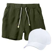 Conjunto Short de Linho Masculino + Boné Branco Liso Estilo Casual Básico Ideal Para o Dia a Dia