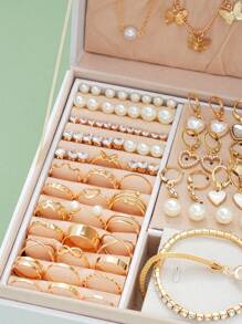 115 件时尚水钻、人造珍珠、贝壳、亚克力花、蝴蝶、星星、月亮、心形、蛇锁、锆石耳钉、吊坠、手链、项链、弹性环套装，适用于节日、派对、礼物