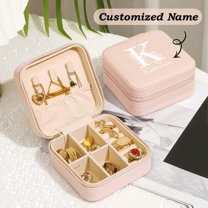 1 caixa de joias de couro personalizada com nome, caixa de joias personalizada para meninas com nome, anéis, colares, brincos, caixa de joias para viagem, presentes para madrinhas, presentes para festas de casamento, presentes requintados para a mãe no Dia das Mães, presentes para irmãs e familiares durante os feriados, moda outono, vintage, unissex, casual, hipster, gótico, punk personalizado, pai, mãe, família, amigos, animais de estimação, filho, filha, avós para aniversários, para o Dia dos Namorados, para uso diário, para festas, caixas de presente personalizadas, chique casual de rua