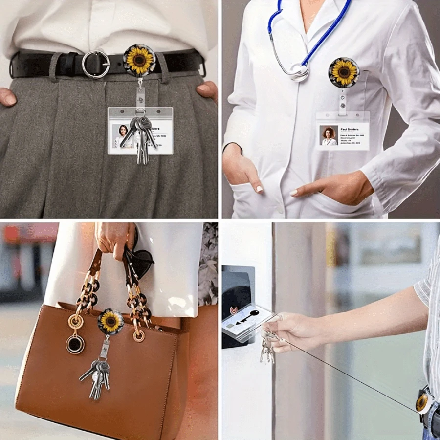 ひまわりのランヤード IDバッジホルダー、医師、看護師、オフィス従業員向け伸縮式ネームタグバッジリール、ユニークなギフト SHEIN JAPAN