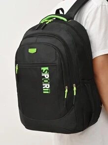 Casual Solid Color Multi-Pocket Backpack - Black - View 3