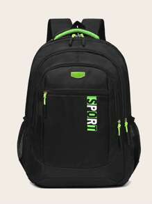 Casual Solid Color Multi-Pocket Backpack - Black - View 2
