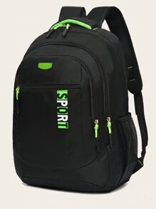 Casual Solid Color Multi-Pocket Backpack - Black - View 1