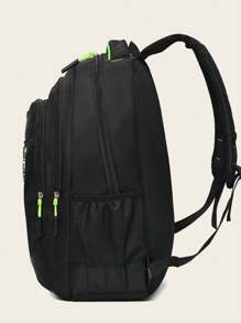 Casual Solid Color Multi-Pocket Backpack - Black - View 5