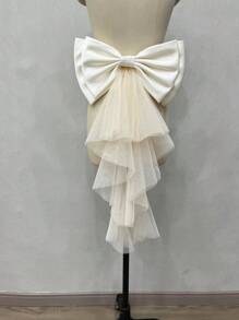 1 chiếc thắt lưng satin trắng trang trí nơ với dải ruy băng lưới bất đối xứng, phụ kiện ngày Valentine - Nhiều màu - Xem 11