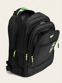 Casual Solid Color Multi-Pocket Backpack - Black - View 6