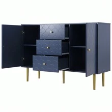Wooden Chest Of Drawers, Cupboard With 3 Drawers And 2 Doors, Display Cabinet With Adjustable Shelves For