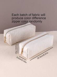 1个大容量笔袋，纯色简约灯芯绒材质，多功能大容量笔袋，学生文具收纳必备用品，铅笔盒，铅笔袋，书包 - 白色 - 查看 6