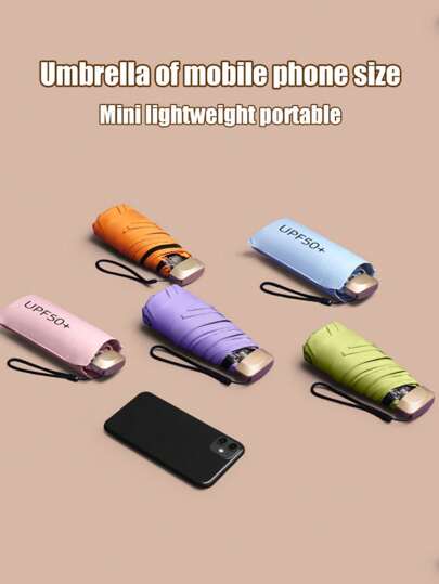 Ultralight Five-Fold Sun Umbrella With UV Protection And Compact Folding Design (Due To Different Batches, The Fabric Cover, Rib Color, English Letter Pattern Design, Button Shape, And Umbrella Rib Color Are Randomly Matched. We Deeply Apologize For Any Inconvenience Caused.)